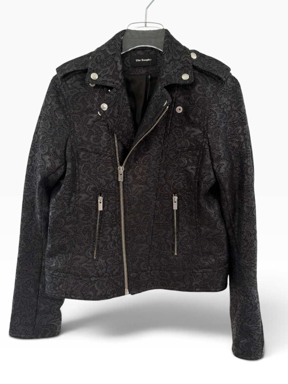 The Kooples Black Lace Jacquard Moto Jacket